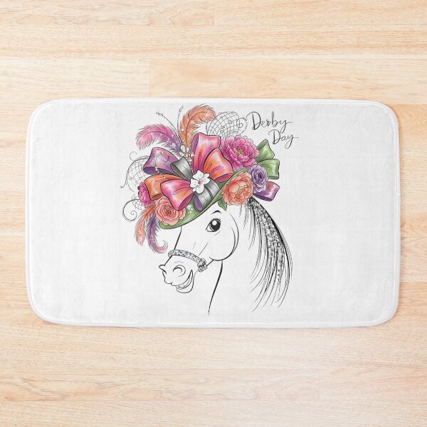 Item preview, Elegant Derby Day Horse Wearing Floral Fascinator Hat and Pink Feathers designed and sold by StuZabine.