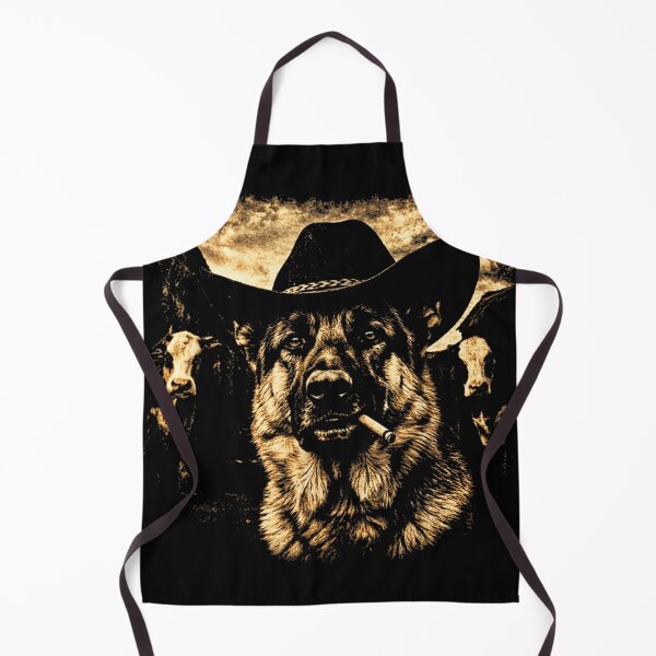 Item preview, Badass Cowboy German Shepherd Smoking Cigar with Cattle Ranch Sunset Background designed and sold by StuZabine.
