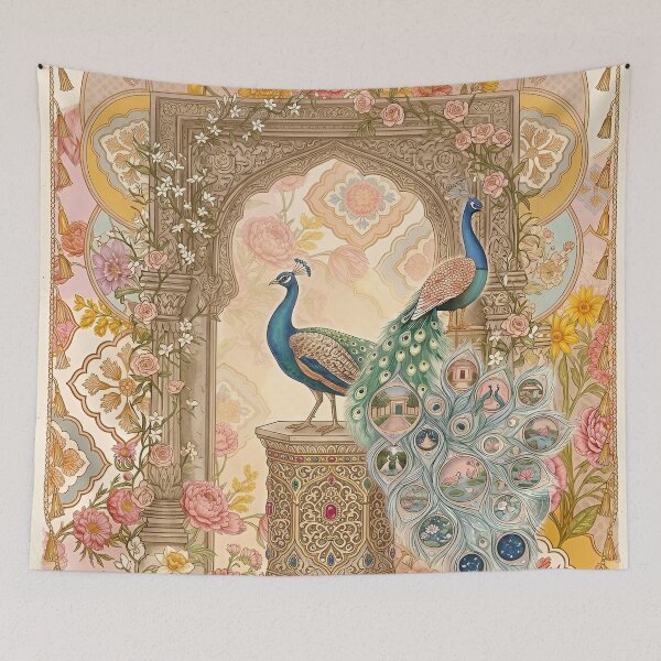 Item preview, Royal Rajput Garden with Peacocks and Florals designed and sold by RajRang.