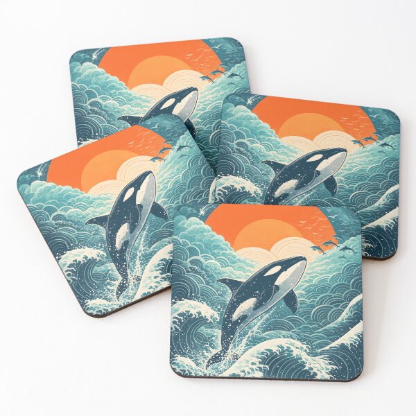 Item preview, Great Orca Wave - Japanese Ukiyo-e Style Sunset Art designed and sold by RumiRogue.