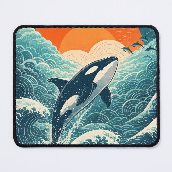 Item preview, Great Orca Wave - Japanese Ukiyo-e Style Sunset Art designed and sold by RumiRogue.