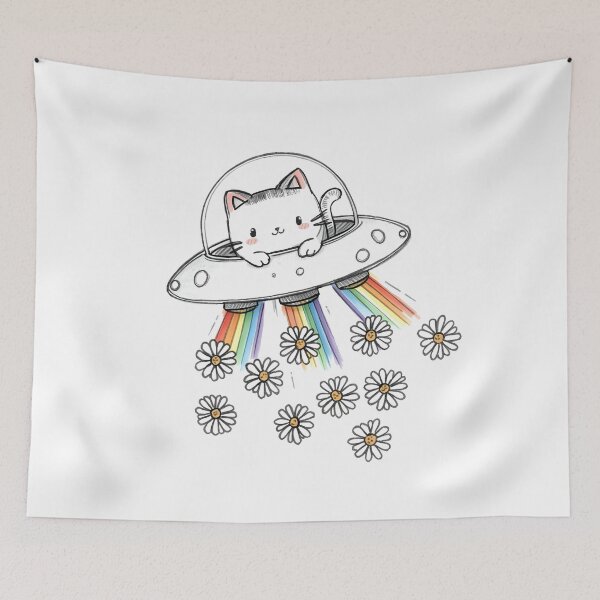 Item preview, Space cat and flowers designed and sold by uunaa.