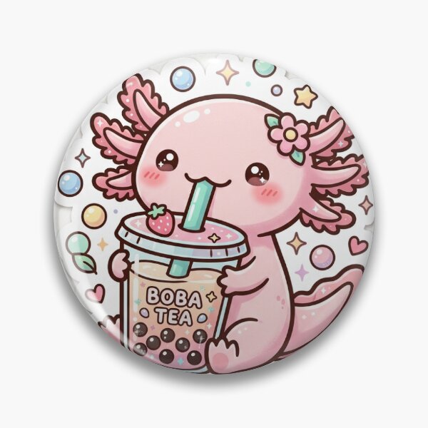 Item preview, Cute Axolotl Drinking Boba Tea Kawaii Cartoon | Pink Axolotl Bubble Tea Lover Sticker designed and sold by Stick - O - pedia.