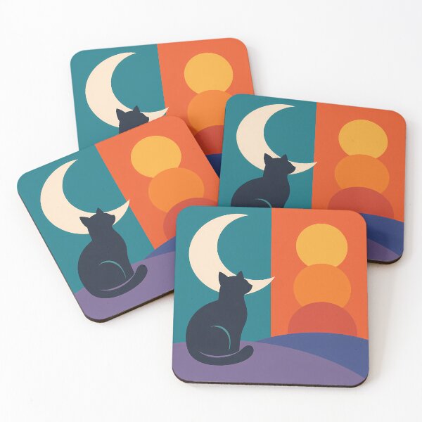 Item preview, Cat Silhouette with Crescent Moon and Sunset Forms designed and sold by InkSmithery.