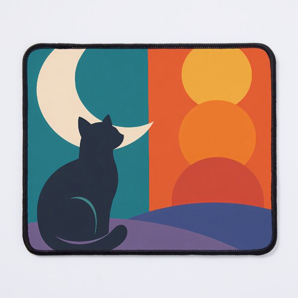 Item preview, Cat Silhouette with Crescent Moon and Sunset Forms designed and sold by InkSmithery.