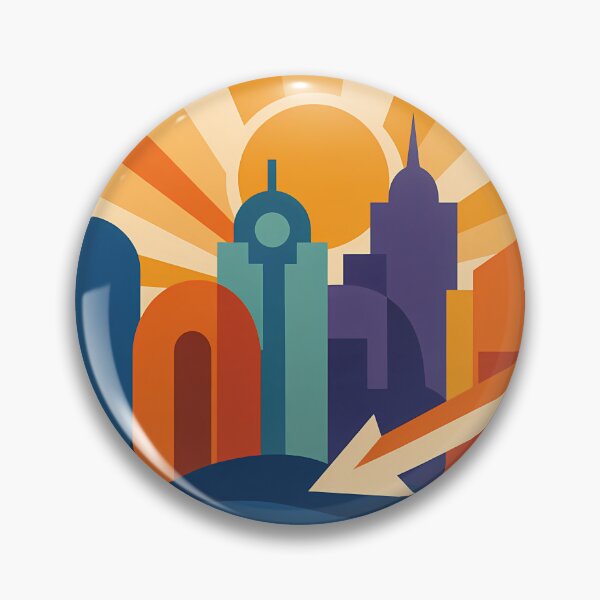 Item preview, Bold Geometric City Skyline with Sunburst and Waves designed and sold by InkSmithery.