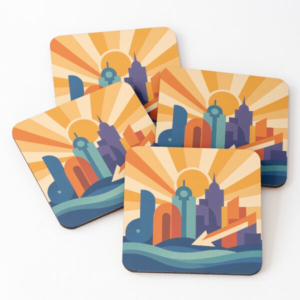 Item preview, Bold Geometric City Skyline with Sunburst and Waves designed and sold by InkSmithery.