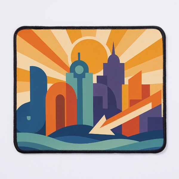 Item preview, Bold Geometric City Skyline with Sunburst and Waves designed and sold by InkSmithery.