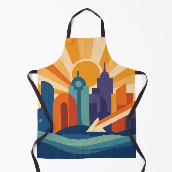 Item preview, Bold Geometric City Skyline with Sunburst and Waves designed and sold by InkSmithery.
