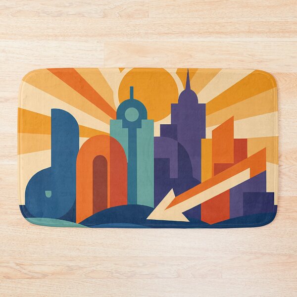Item preview, Bold Geometric City Skyline with Sunburst and Waves designed and sold by InkSmithery.