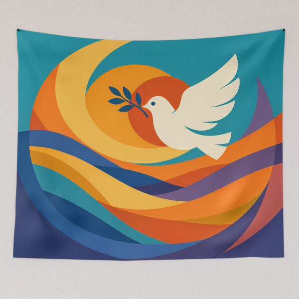 Item preview, Dove With Olive Branch in Curved Colour Ribbons designed and sold by InkSmithery.