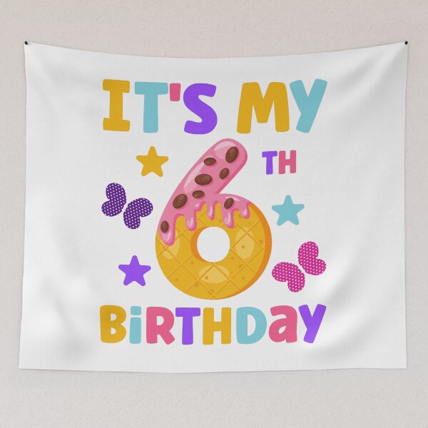 Item preview, It’s My 6th Birthday – Donut Party Stars Butterflies Design designed and sold by EmeraldeaArt.