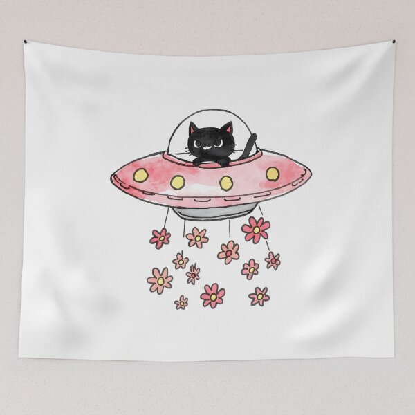 Item preview, Space cat and flowers designed and sold by uunaa.