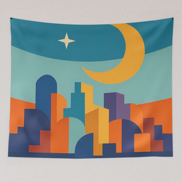 Item preview, Crescent Moon Geometric Cityscape designed and sold by InkSmithery.