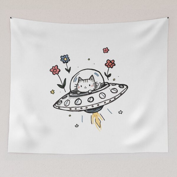 Item preview,  Space cat and flowers designed and sold by uunaa.