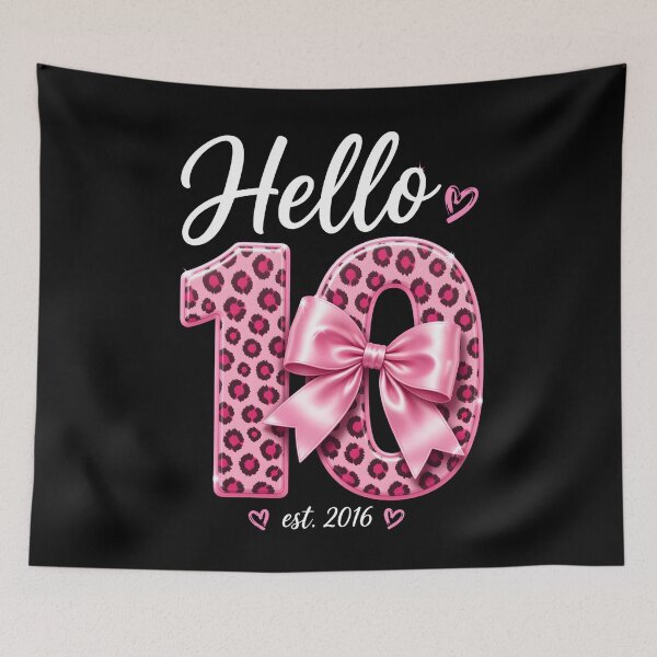 Item preview, Hello 10 Birthday Shirt – 10th Birthday Girl Gift – Leopard Bow Age 10 designed and sold by THREE LITTLE BEANS.