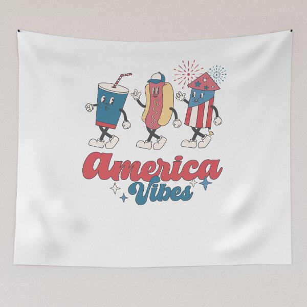 Item preview, America Vibes Hot Dog Soda Firework Retro Cartoon designed and sold by krystalRomanart.