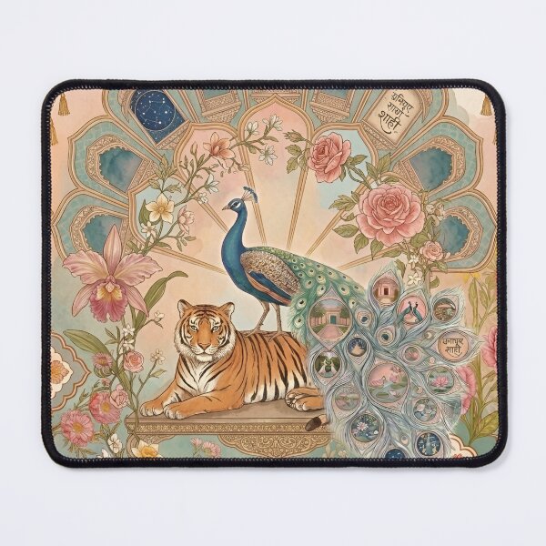 Item preview, Royal Rajput Tiger and Peacock Floral Emblem designed and sold by RajRang.