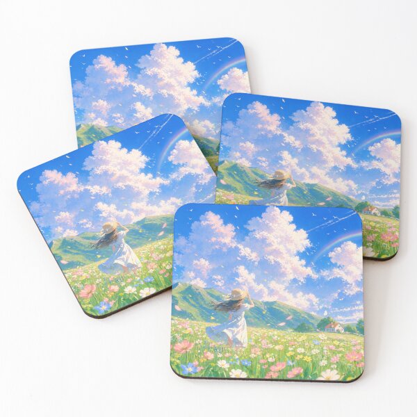 Item preview, Aesthetic Meadow Girl Illustration | Dreamy Rainbow Landscape | Cottagecore Anime Art designed and sold by NA-art725.