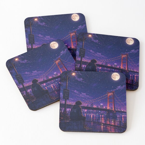 Item preview, Aesthetic Night City Bridge Illustration | Moonlight Urban Scene | Dreamy Neon Landscape designed and sold by NA-art725.