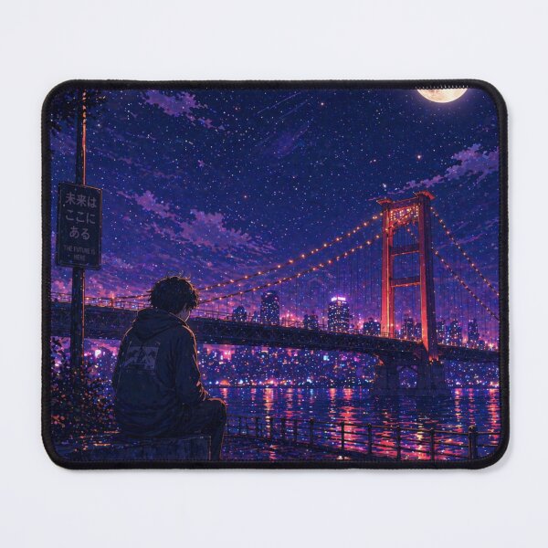 Item preview, Aesthetic Night City Bridge Illustration | Moonlight Urban Scene | Dreamy Neon Landscape designed and sold by NA-art725.