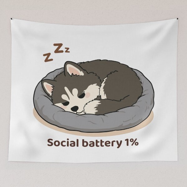 Item preview, Social Battery 1 Percent Kawaii Husky Introvert Design designed and sold by MJ ART.