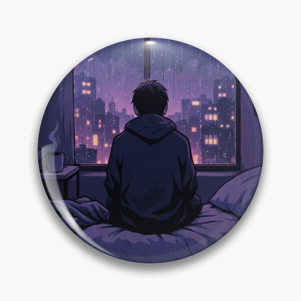 Item preview, Rainy Night Lofi Boy Watching City Lights Anime Aesthetic designed and sold by from Depression patient.
