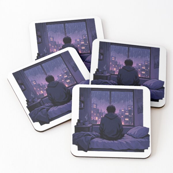 Item preview, Rainy Night Lofi Boy Watching City Lights Anime Aesthetic designed and sold by from Depression patient.