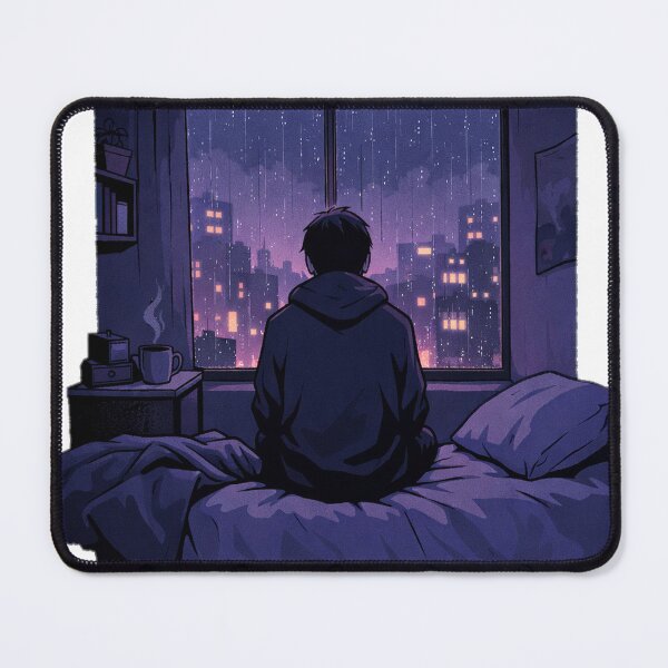 Item preview, Rainy Night Lofi Boy Watching City Lights Anime Aesthetic designed and sold by from Depression patient.