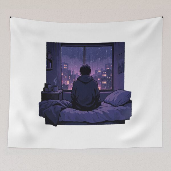 Item preview, Rainy Night Lofi Boy Watching City Lights Anime Aesthetic designed and sold by from Depression patient.