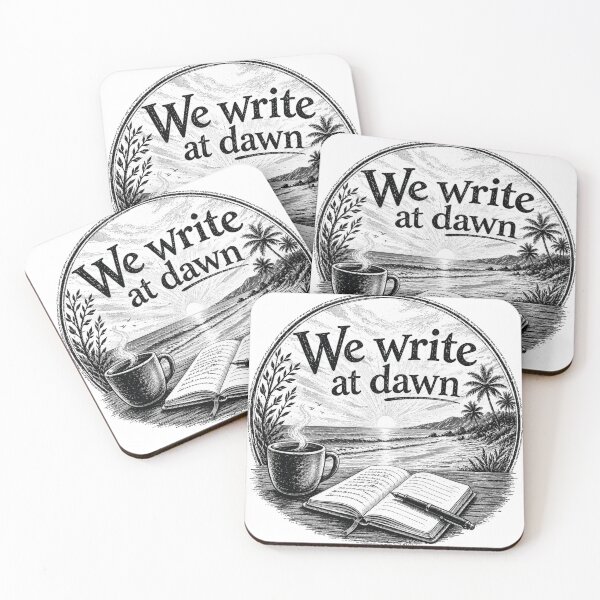 Item preview, We Write at Dawn - Beach BW designed and sold by WaywardWillowCo.