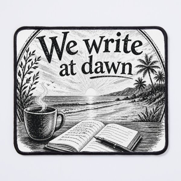 Item preview, We Write at Dawn - Beach BW designed and sold by WaywardWillowCo.