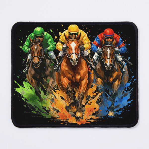 Item preview, Dynamic Horse Racing Splash Art Jockeys Speeding Toward Finish Line designed and sold by Daisy Grimes.
