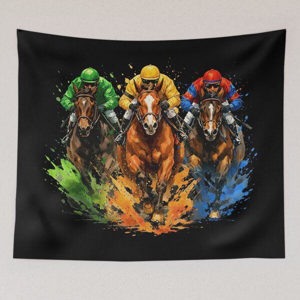 Item preview, Dynamic Horse Racing Splash Art Jockeys Speeding Toward Finish Line designed and sold by Daisy Grimes.