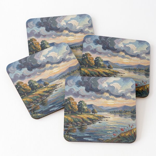 Item preview, Gouache Sunset River Landscape with Vibrant Colors and Dreamlike Atmosphere designed and sold by FotoworldEdel.