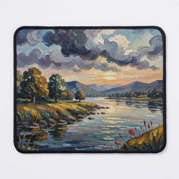 Item preview, Gouache Sunset River Landscape with Vibrant Colors and Dreamlike Atmosphere designed and sold by FotoworldEdel.