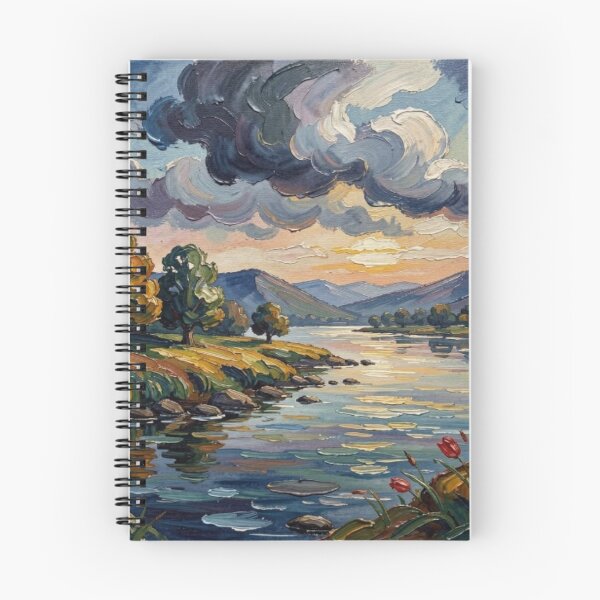 Item preview, Paisaje fluvial al atardecer en gouache con colores vibrantes y atmósfera onírica. designed and sold by FotoworldEdel.