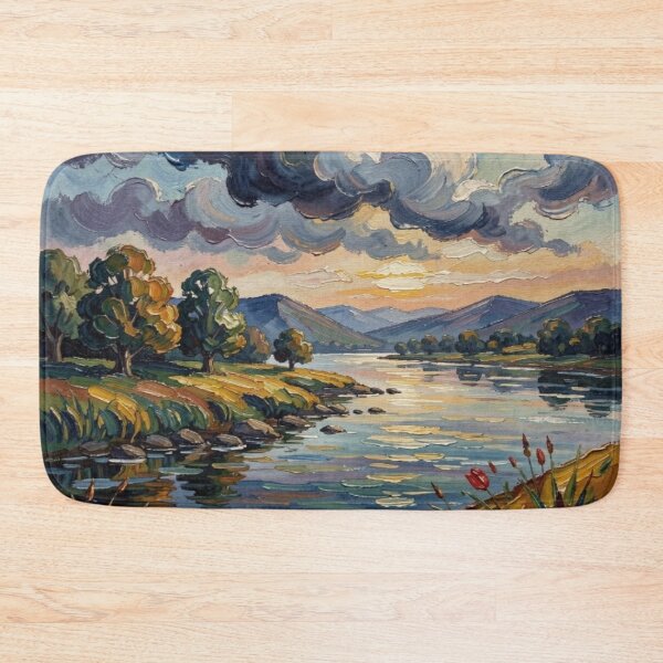 Item preview, Gouache Sunset River Landscape with Vibrant Colors and Dreamlike Atmosphere designed and sold by FotoworldEdel.