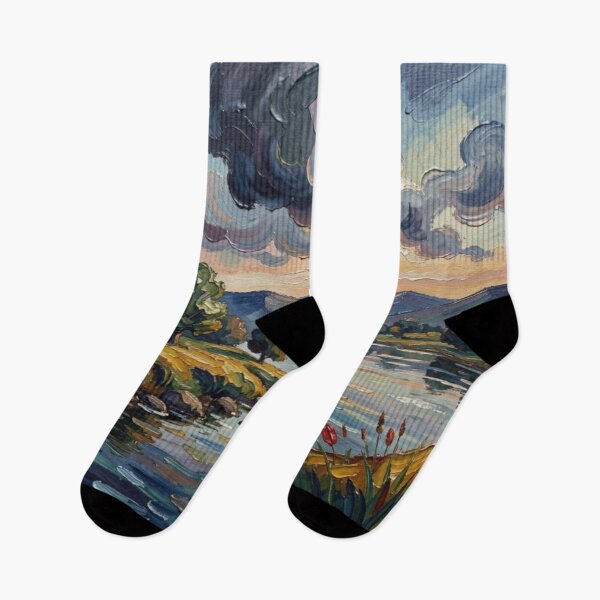 Item preview, Gouache Sunset River Landscape with Vibrant Colors and Dreamlike Atmosphere designed and sold by FotoworldEdel.