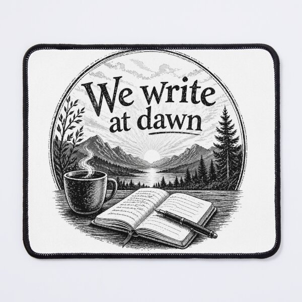 Item preview, We Write at Dawn - Hills BW designed and sold by WaywardWillowCo.