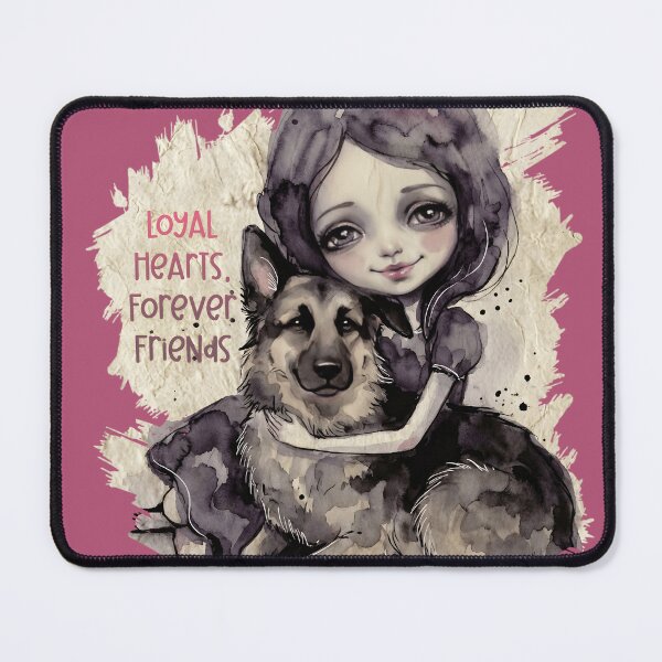 Item preview, A charming watercolor-style illustration of a young girl embracing her loyal German Shepherd designed and sold by GraphicComet.