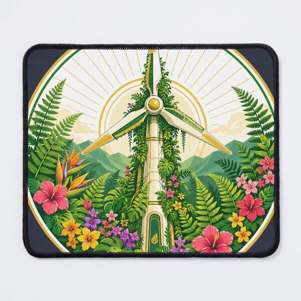 Item preview, Tropical Solarpunk Wind Turbine Floral Garden designed and sold by rygenr8.