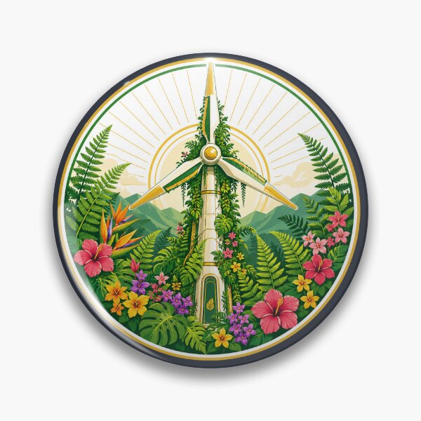 Item preview, Tropical Solarpunk Wind Turbine Floral Garden designed and sold by rygenr8.