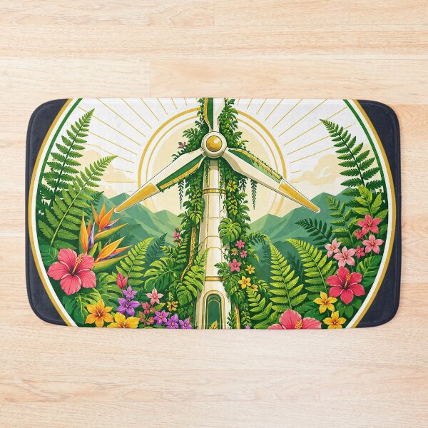 Item preview, Tropical Solarpunk Wind Turbine Floral Garden designed and sold by rygenr8.