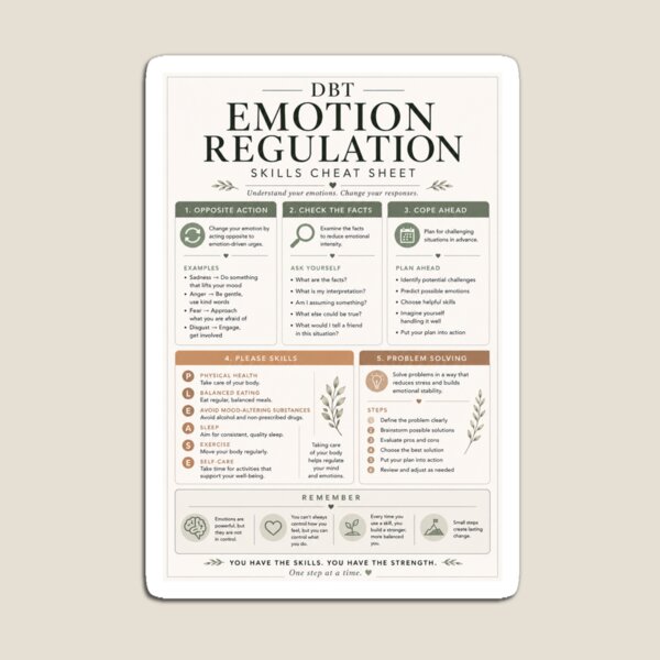 Item preview, Emotion Regulation Skills DBT Therapy Cheat Sheet Poster designed and sold by ArcanePrintsxo.