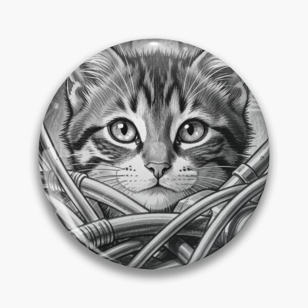 Item preview, Cybernetic Cat Portrait with Futuristic Tech Lines and High‑Detail Monochrome Style designed and sold by FotoworldEdel.