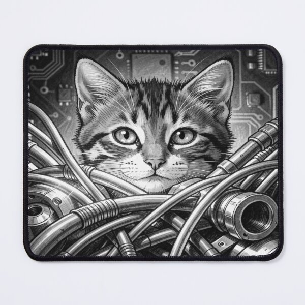 Item preview, Cybernetic Cat Portrait with Futuristic Tech Lines and High‑Detail Monochrome Style designed and sold by FotoworldEdel.