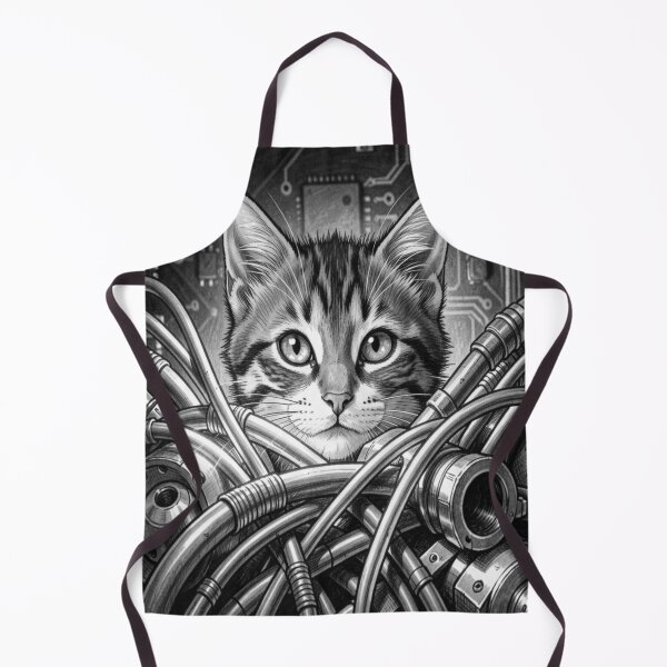 Item preview, Cybernetic Cat Portrait with Futuristic Tech Lines and High‑Detail Monochrome Style designed and sold by FotoworldEdel.