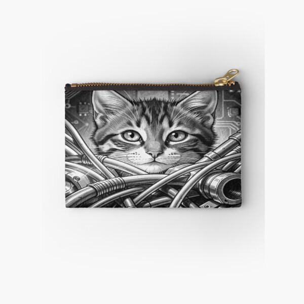 Item preview, Cybernetic Cat Portrait with Futuristic Tech Lines and High‑Detail Monochrome Style designed and sold by FotoworldEdel.