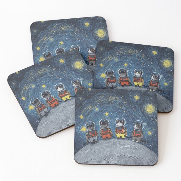 Item preview, Four Space Cats on the Moon in Moonlit Starry Night designed and sold by EschatonGarden.